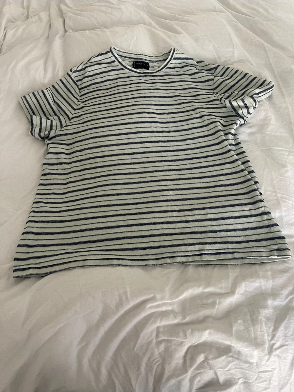 Lucky Brand White and Navy Striped Short Sleeve Tee